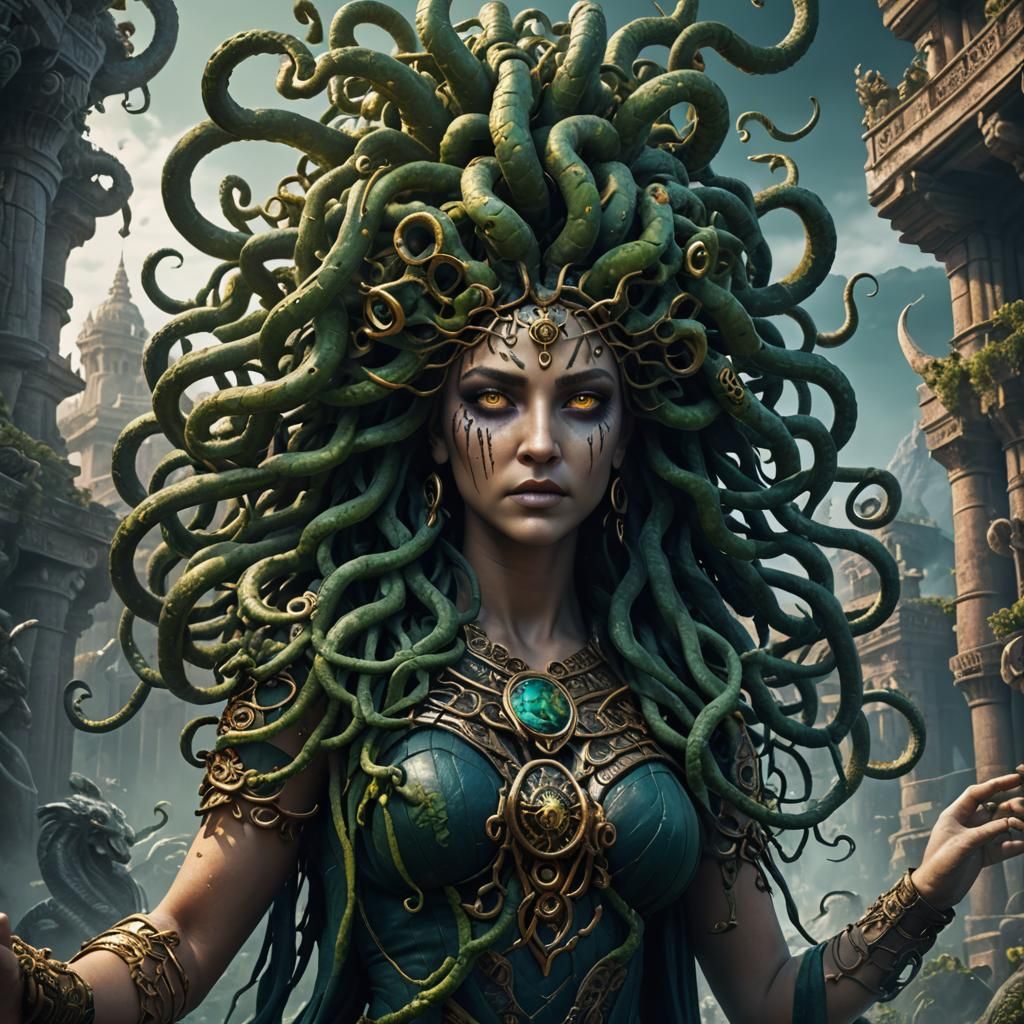 Detailed Matte Painting of Beautiful Medusa