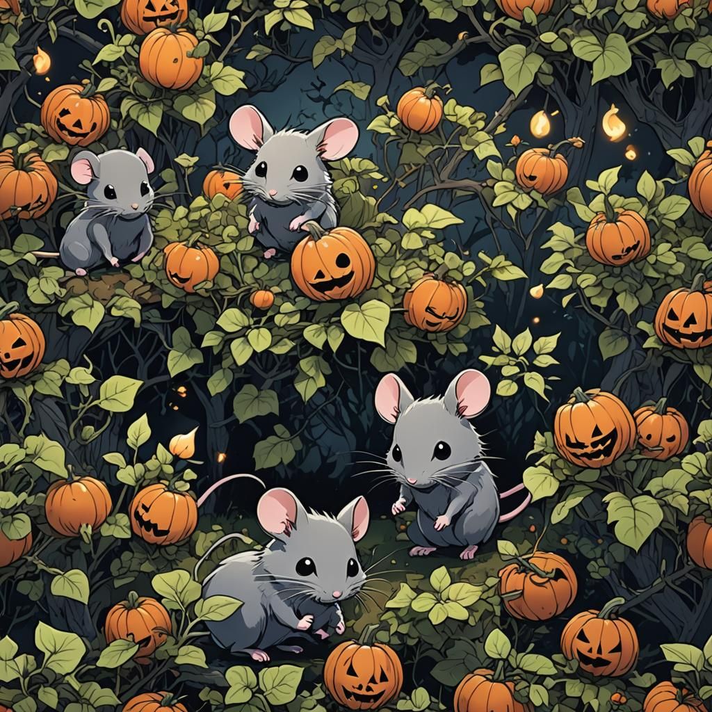 Spooky Halloween Mouse in Thorny Garden Anime