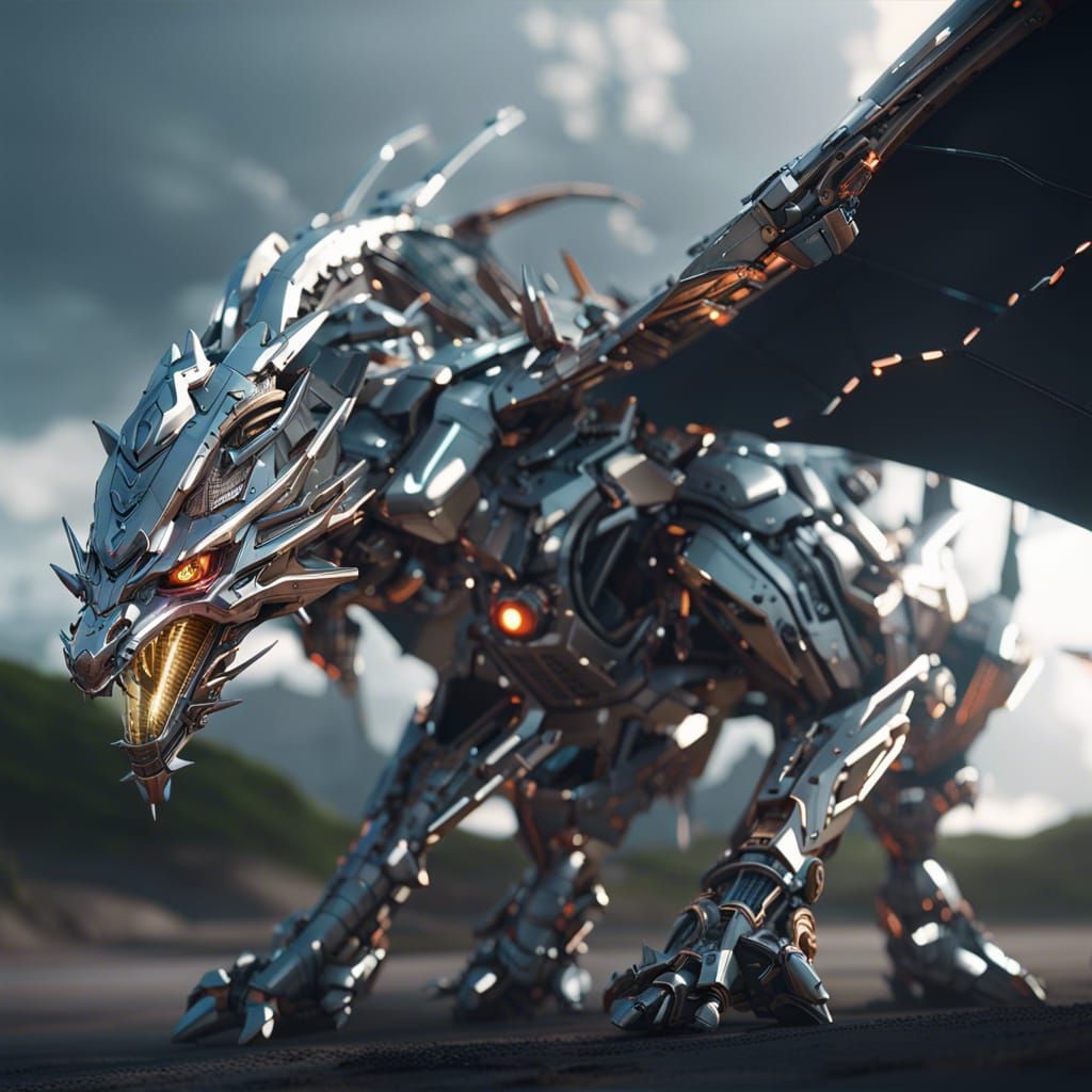 Futuristic Lightning Dragon with Intricate Mech Details