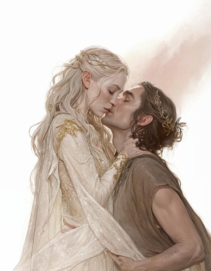 Galadriel and Sauron Kiss in Hyper-Realistic Art