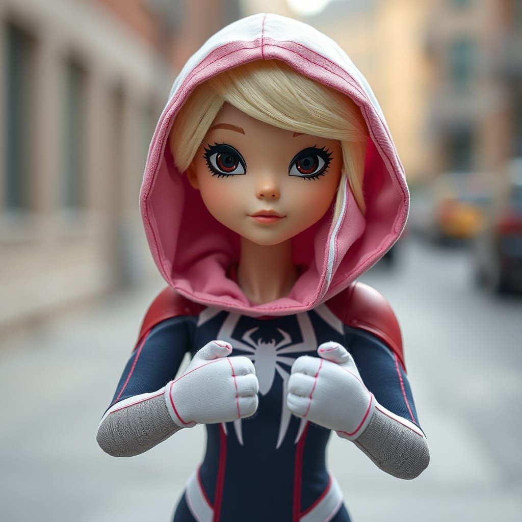 Hyper-Realistic Spider-Gwen Doll in Soft Textile
