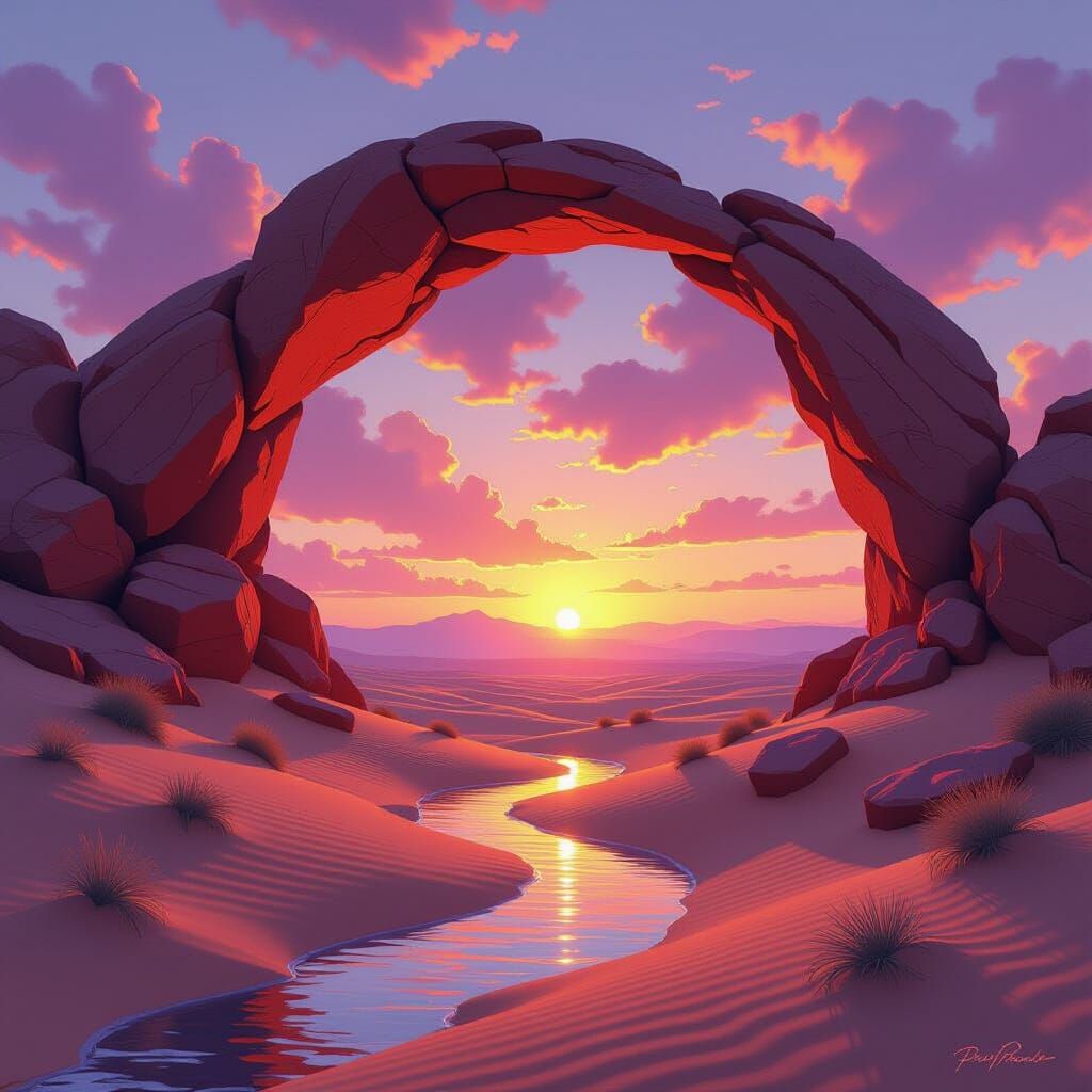Glowing Desert Arch Frames Vibrant Sunset Sky