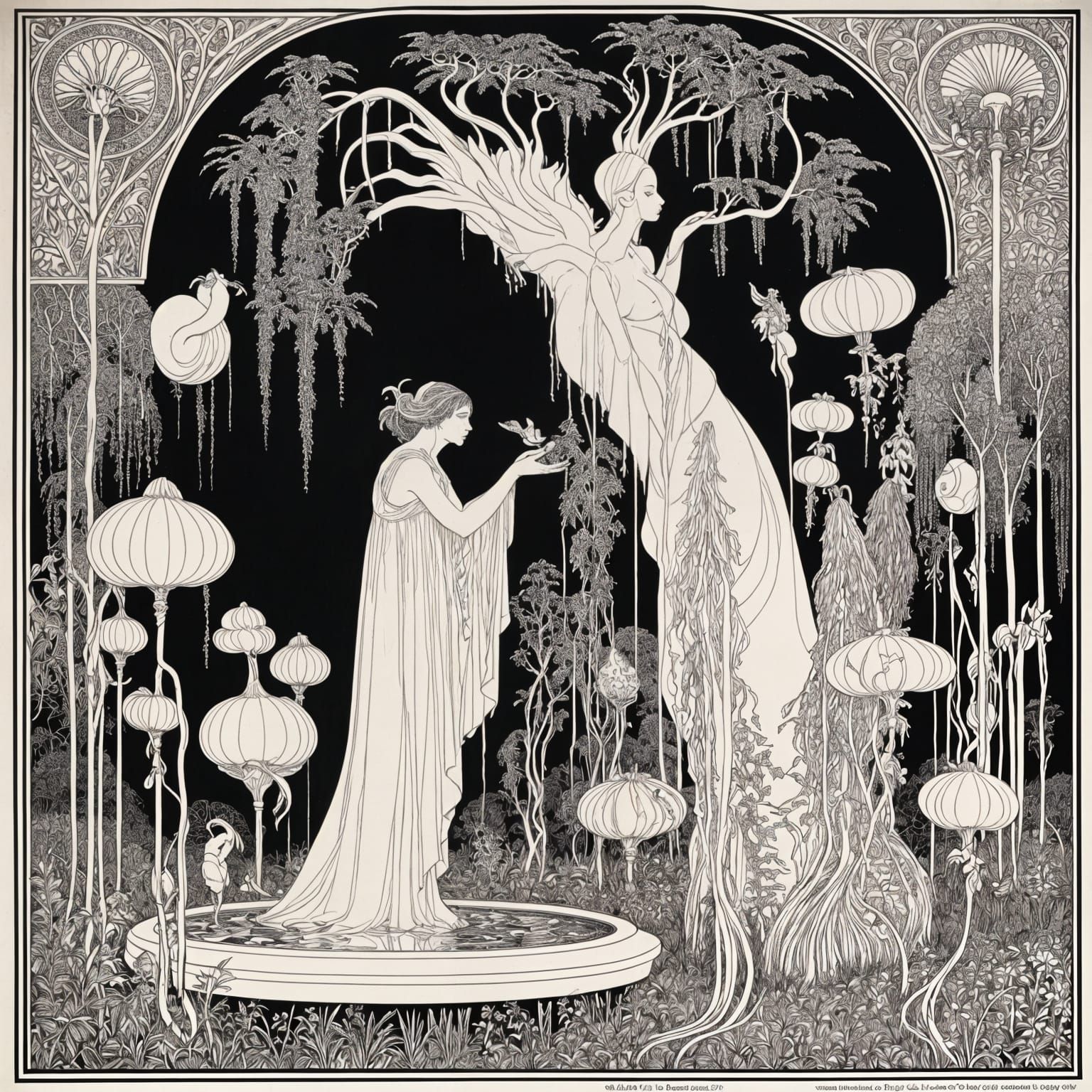 Ornate Spirit in Decaying Orchid Grove, Art Nouveau