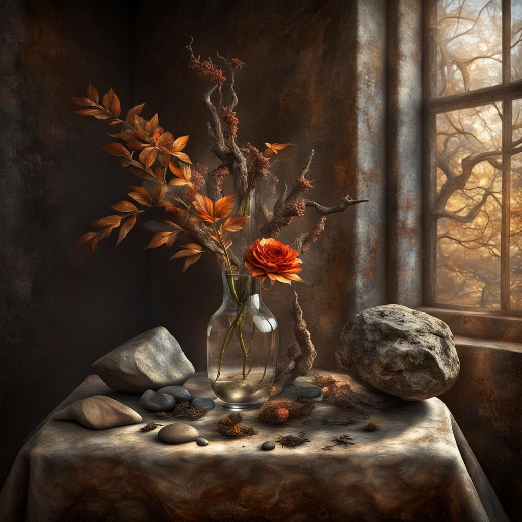 Textured Still Life on Alien World as Graffiti Art