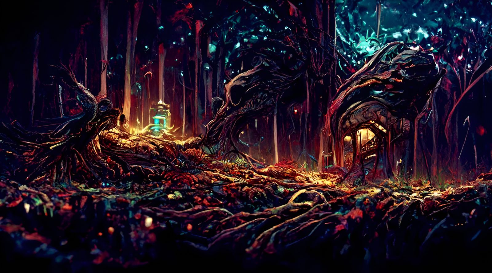 Enchanted Forest Landscape Painting in Expressionist Style