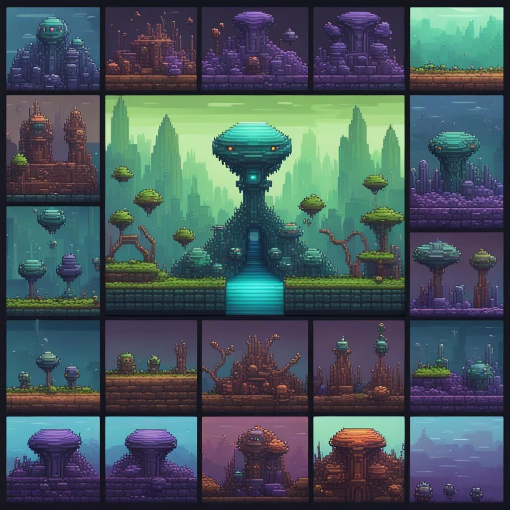 Detailed Pixel Art Alien Tileset in 8K