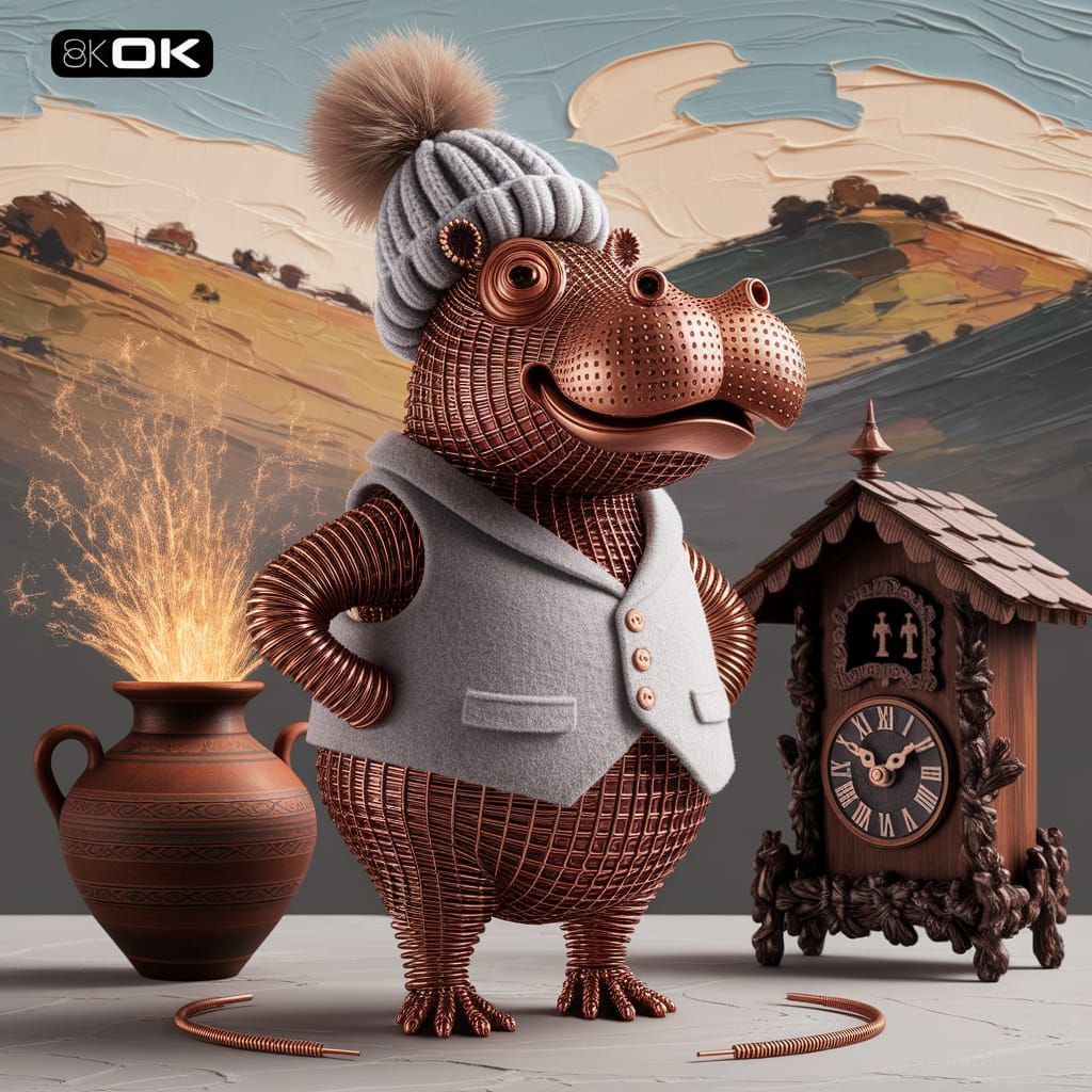 Whimsical Hippo Sculpture in Impressionist Style