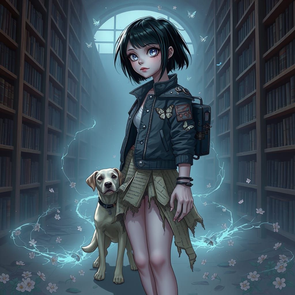 Woman with Galaxy Eye in Cyberpunk Landscape