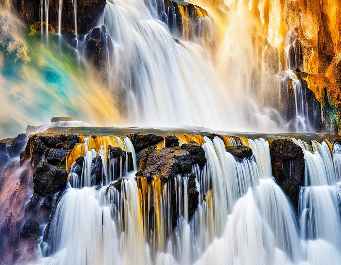 Abstract Expressionism: Waterfall with Iridescent Droplets