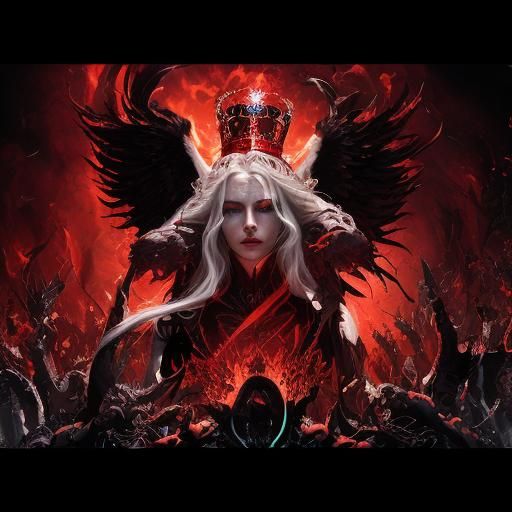 Demonic Fallen Angel Holding a Head in Photorealistic Style