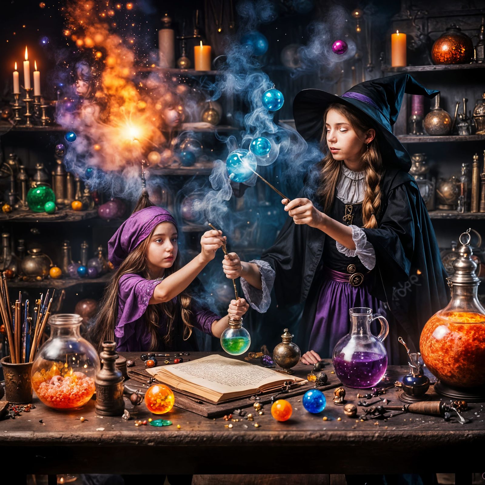 Enchanting Witch Teaches Young Wizard Magic