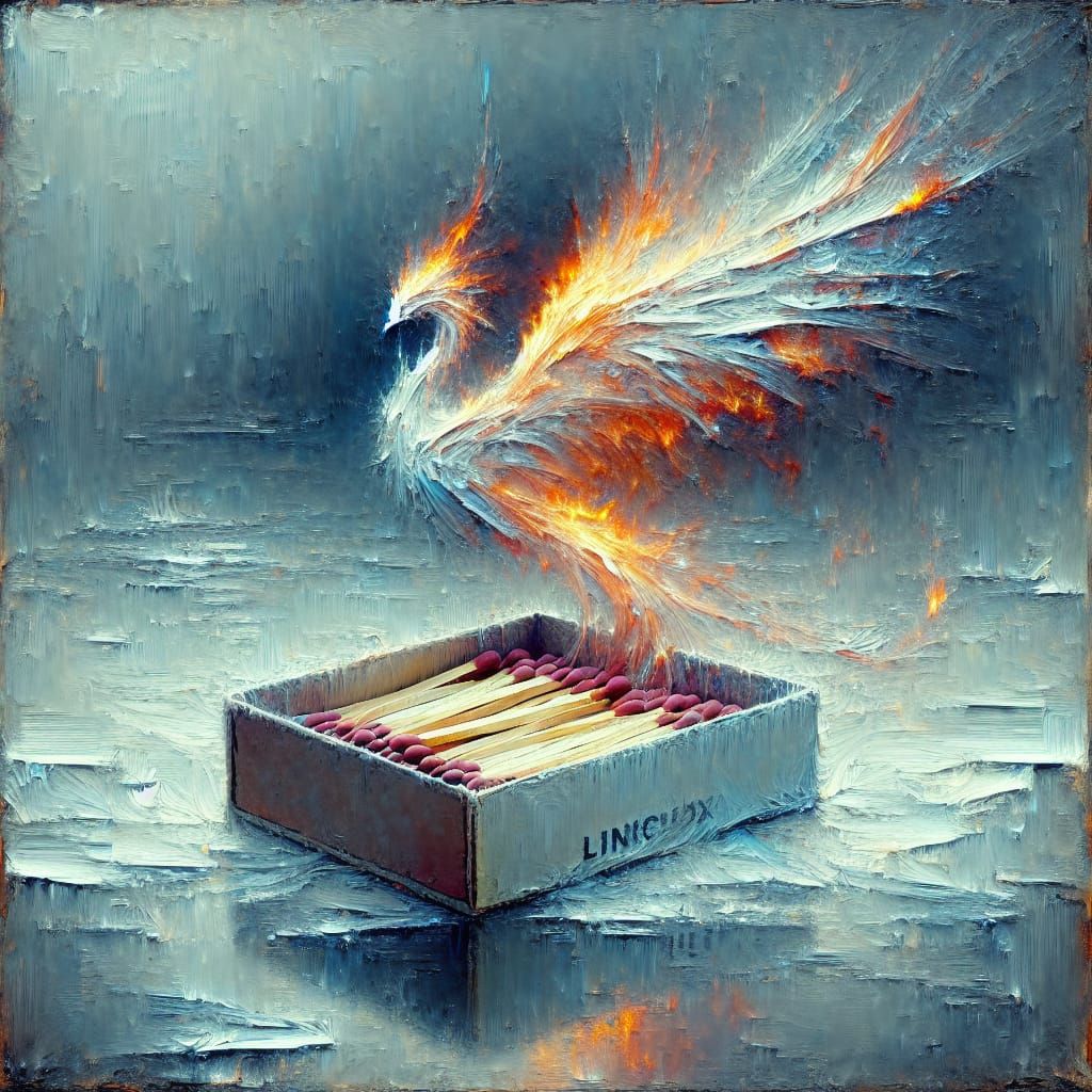 Phoenix Emerges in Cold Palette as Impasto Painting