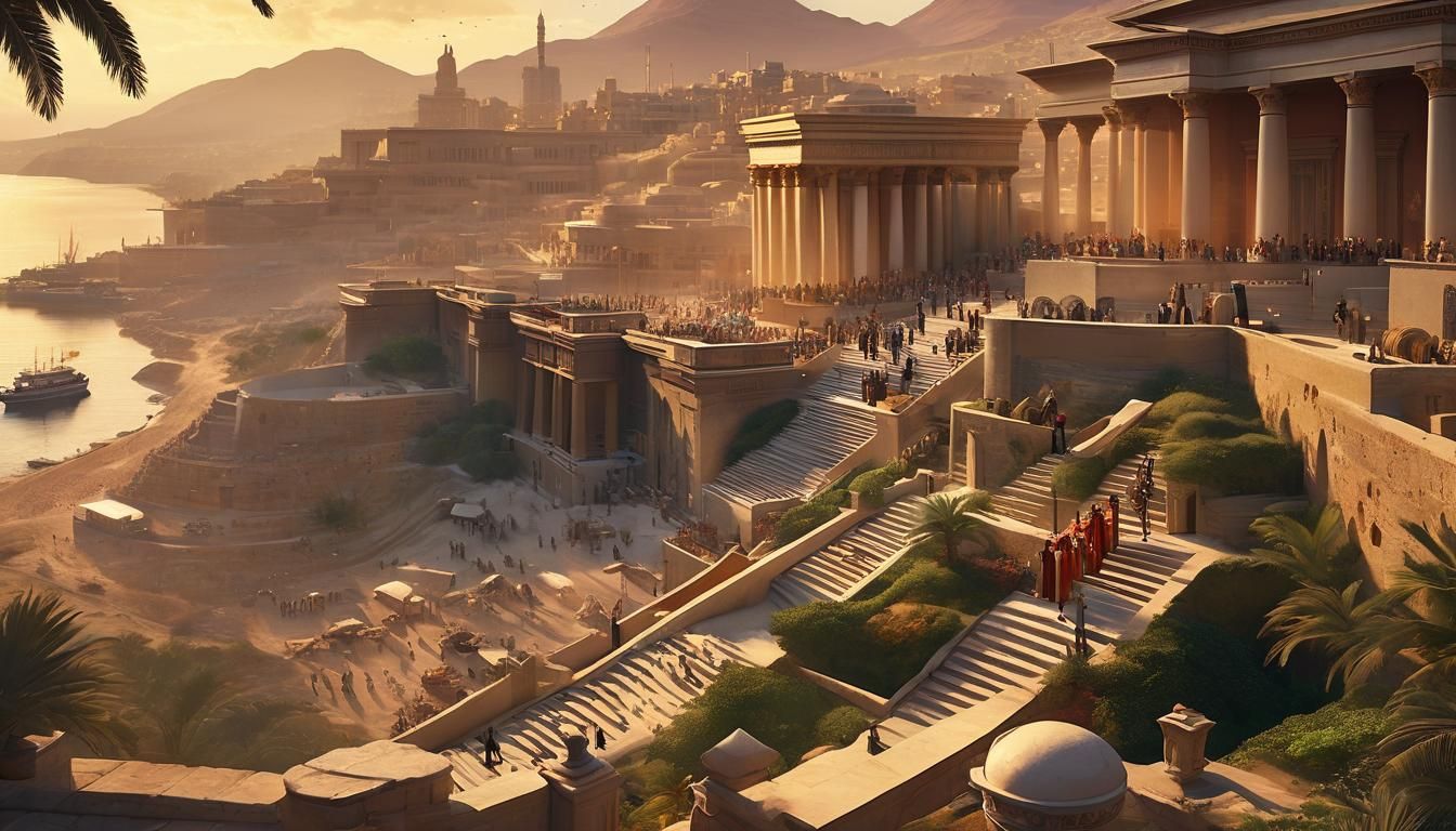 Egyptian City Construction: Impressionist Concept Art