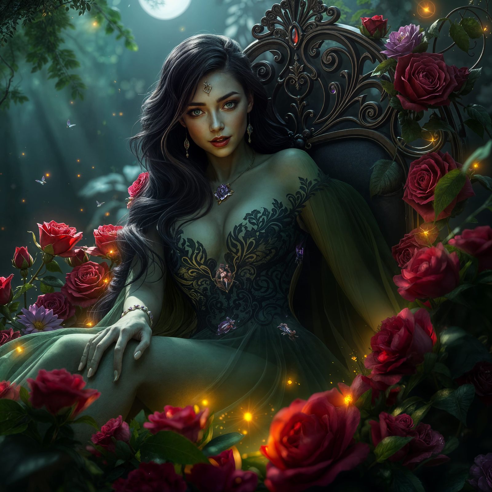 Sultry Poison Ivy Enchants Under Moonlit Garden