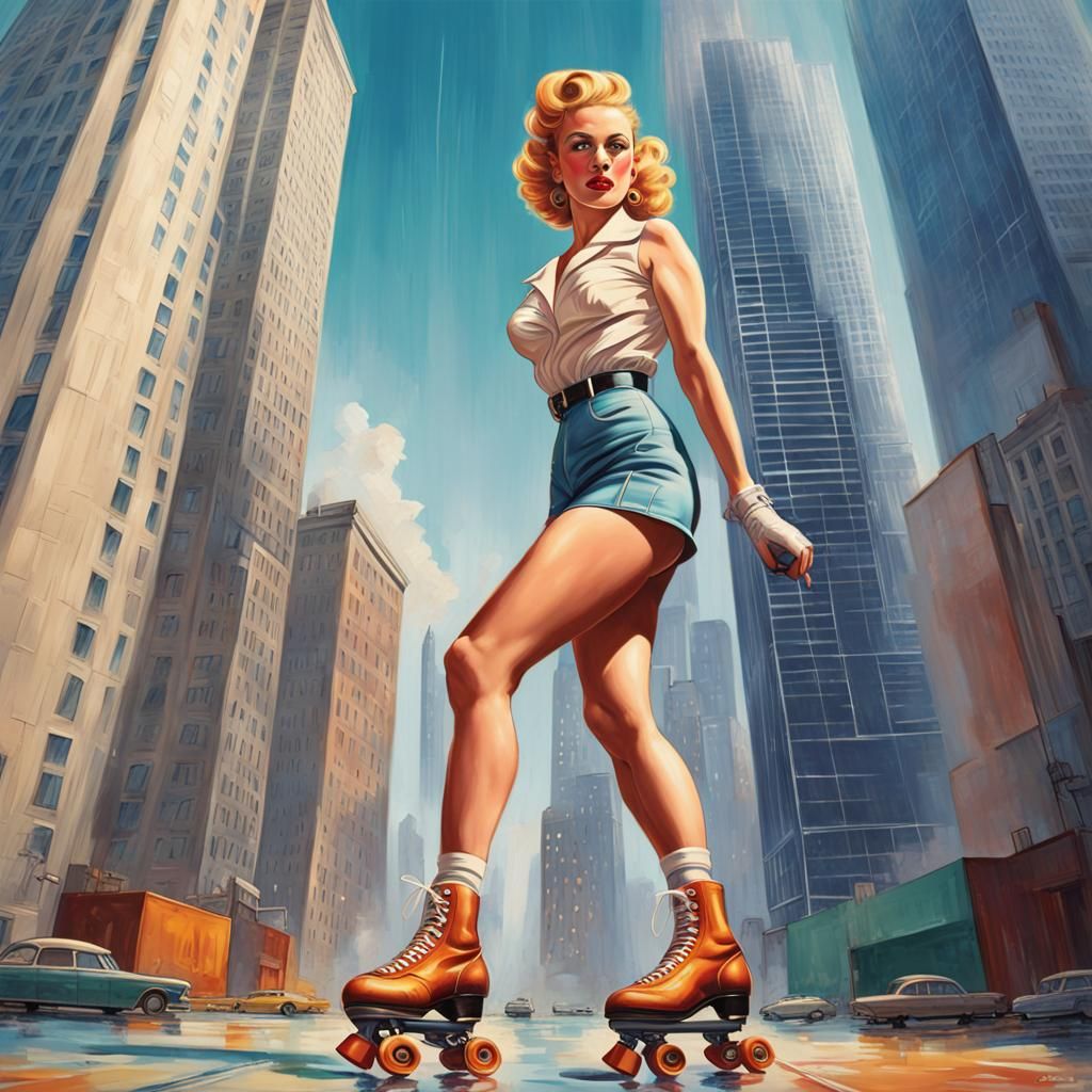 Giant 1950s Pinup Girl on Roller Skates