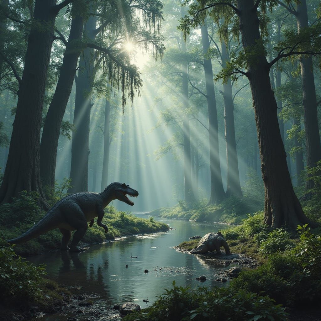 Epic Swamp World: Dinosaurs Roam under Cypress Canopies