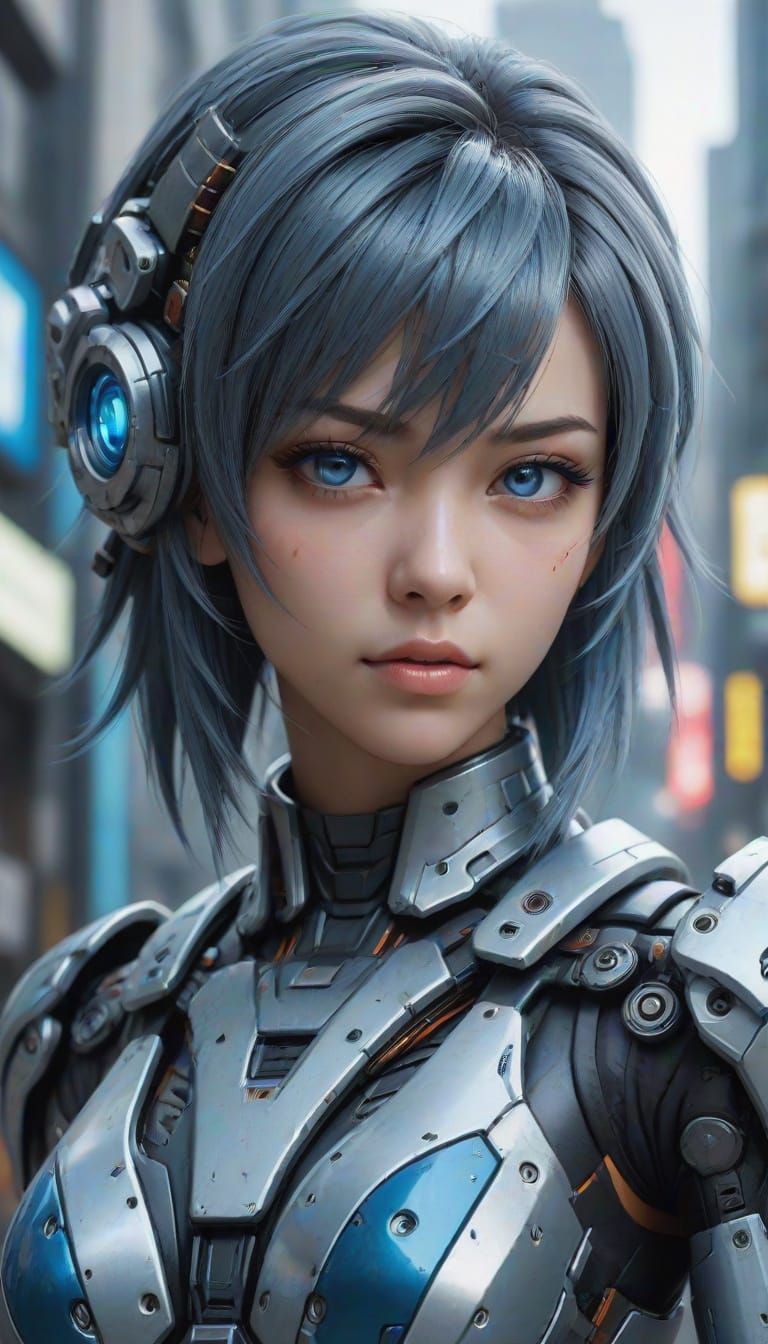 Cyberpunk Mecha-Musume Assassin in Anime Style