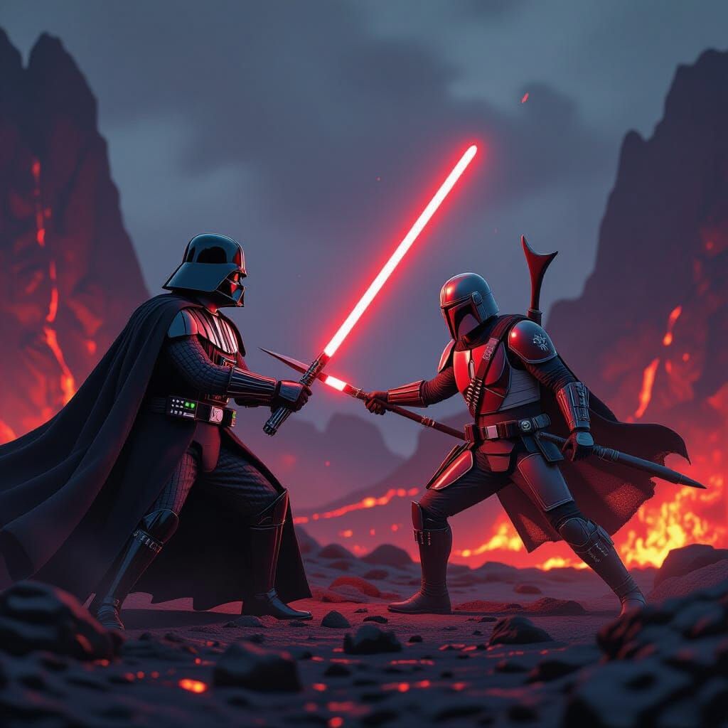 Darth Vader Duels Mandalorian on Mustafar in Hyperrealistic ...