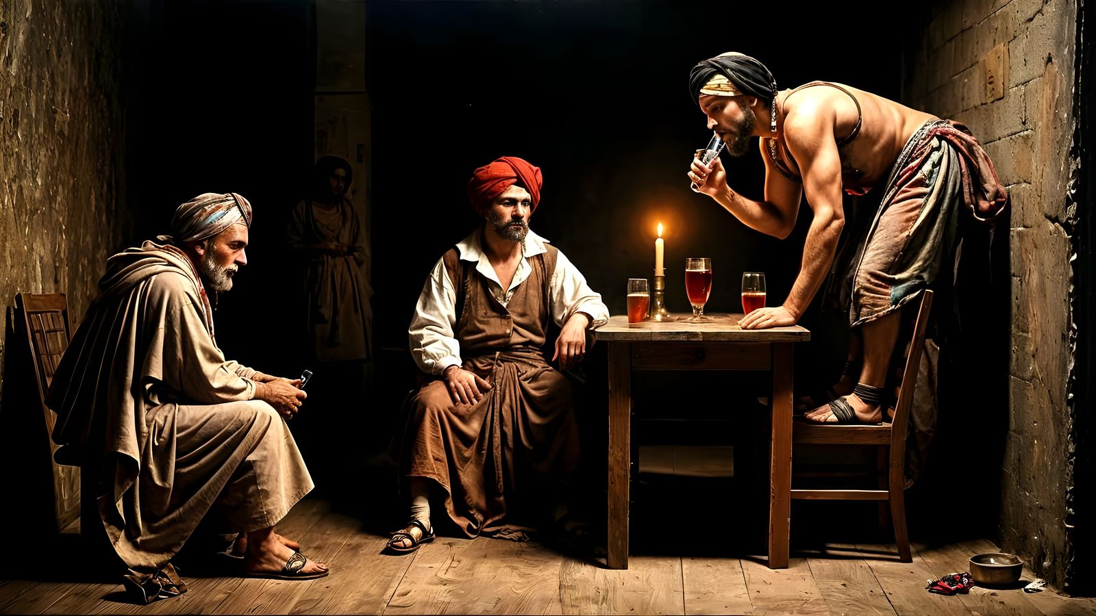 Baroque Tavern Scene with Harlequin Drinker