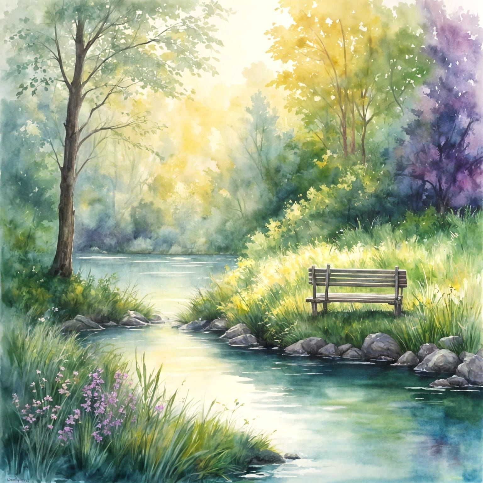 Watercolor Meditation In A Beautiful Glowing Place