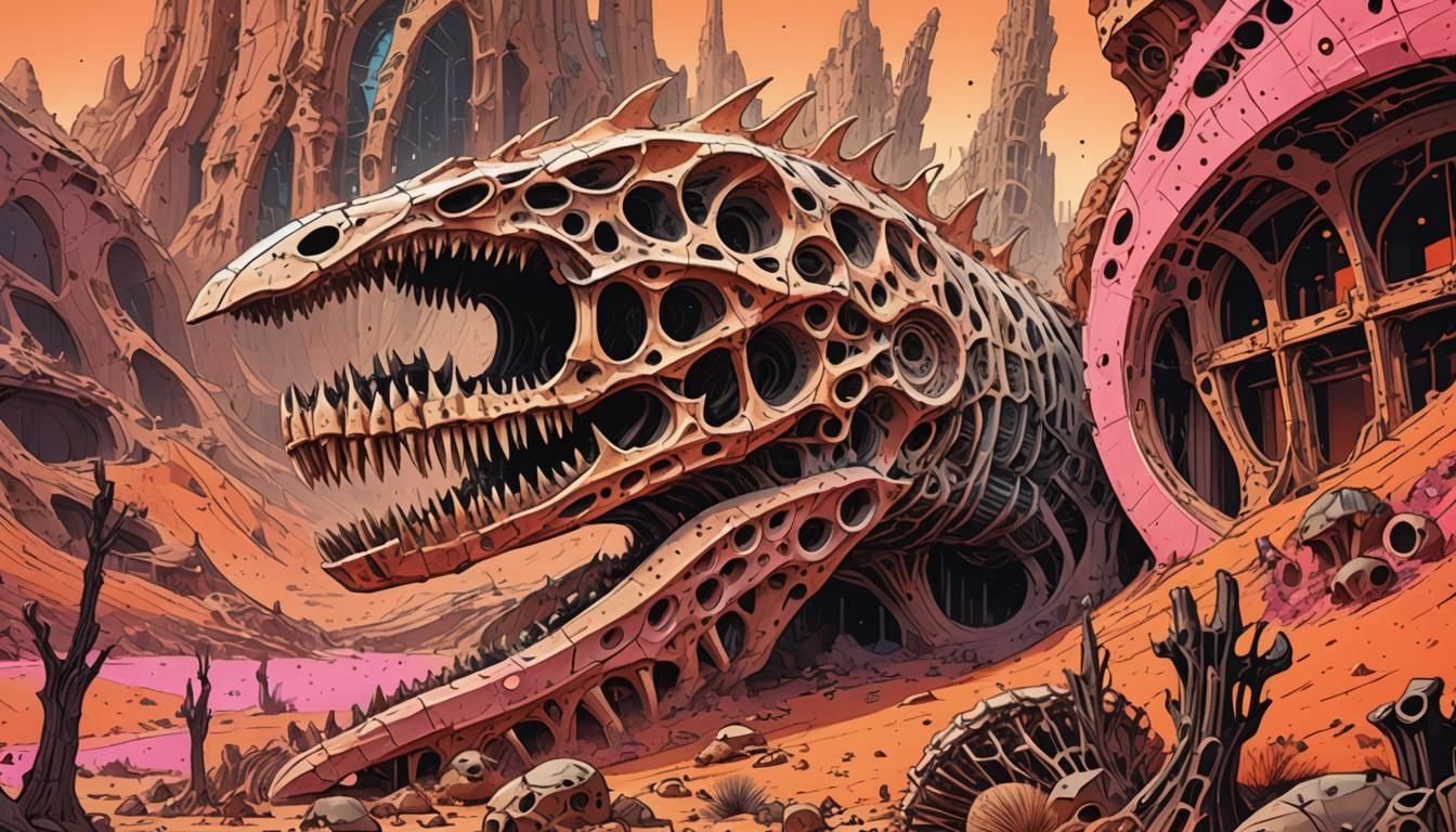 Retrofuturistic Martian Architecture in Comic Book Style