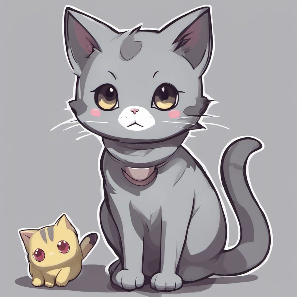 Grey Cat Kawaii in Pokémon Style