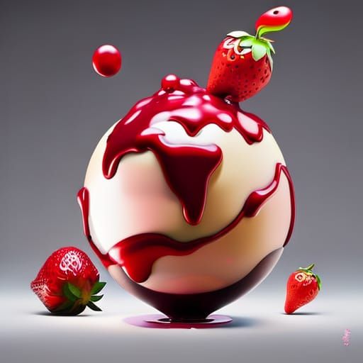 Exploding Strawberry Ice Cream Orb in Hyperrealistic Style