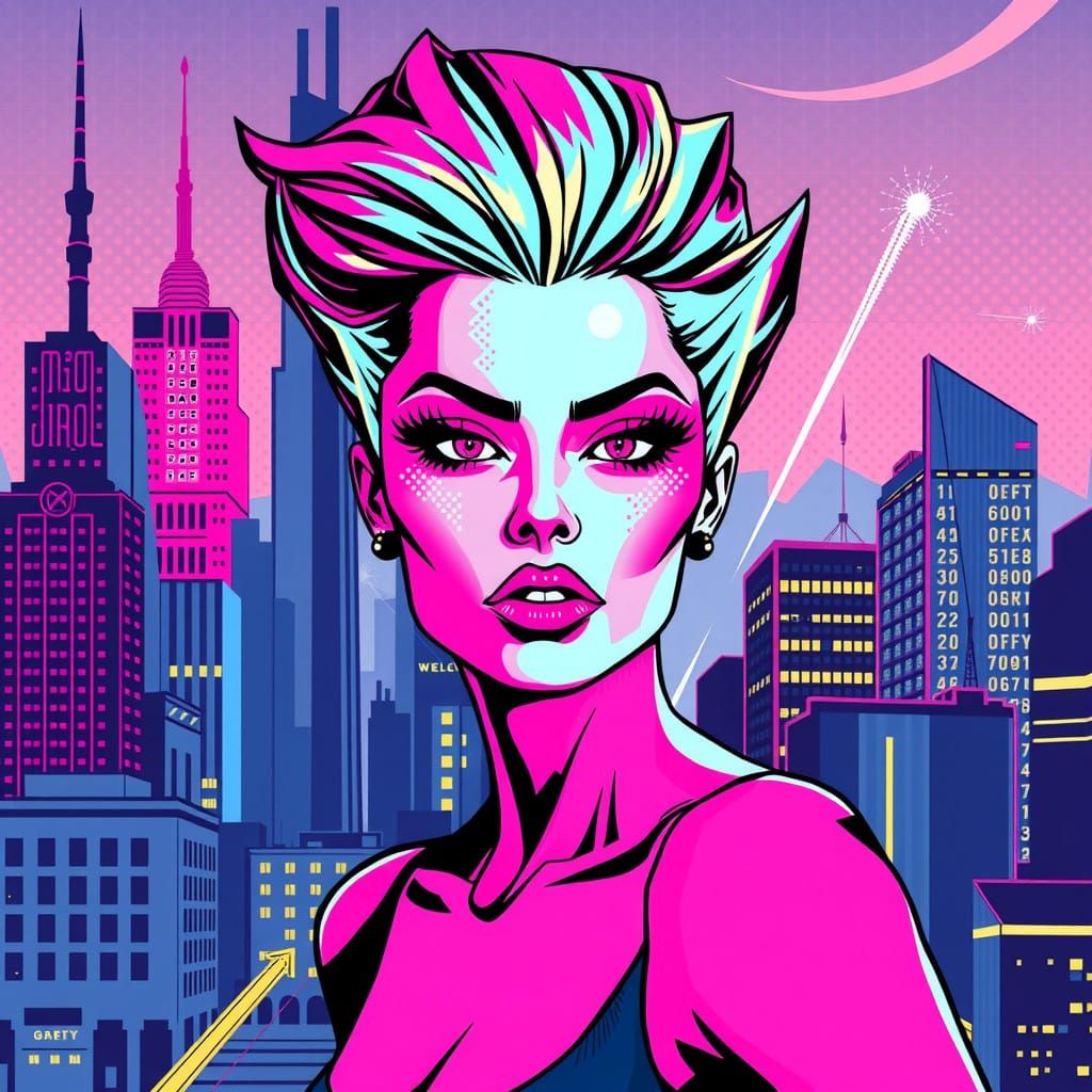 Vibrant Pop Art Portrait in Ultra Flat Comic Book Style