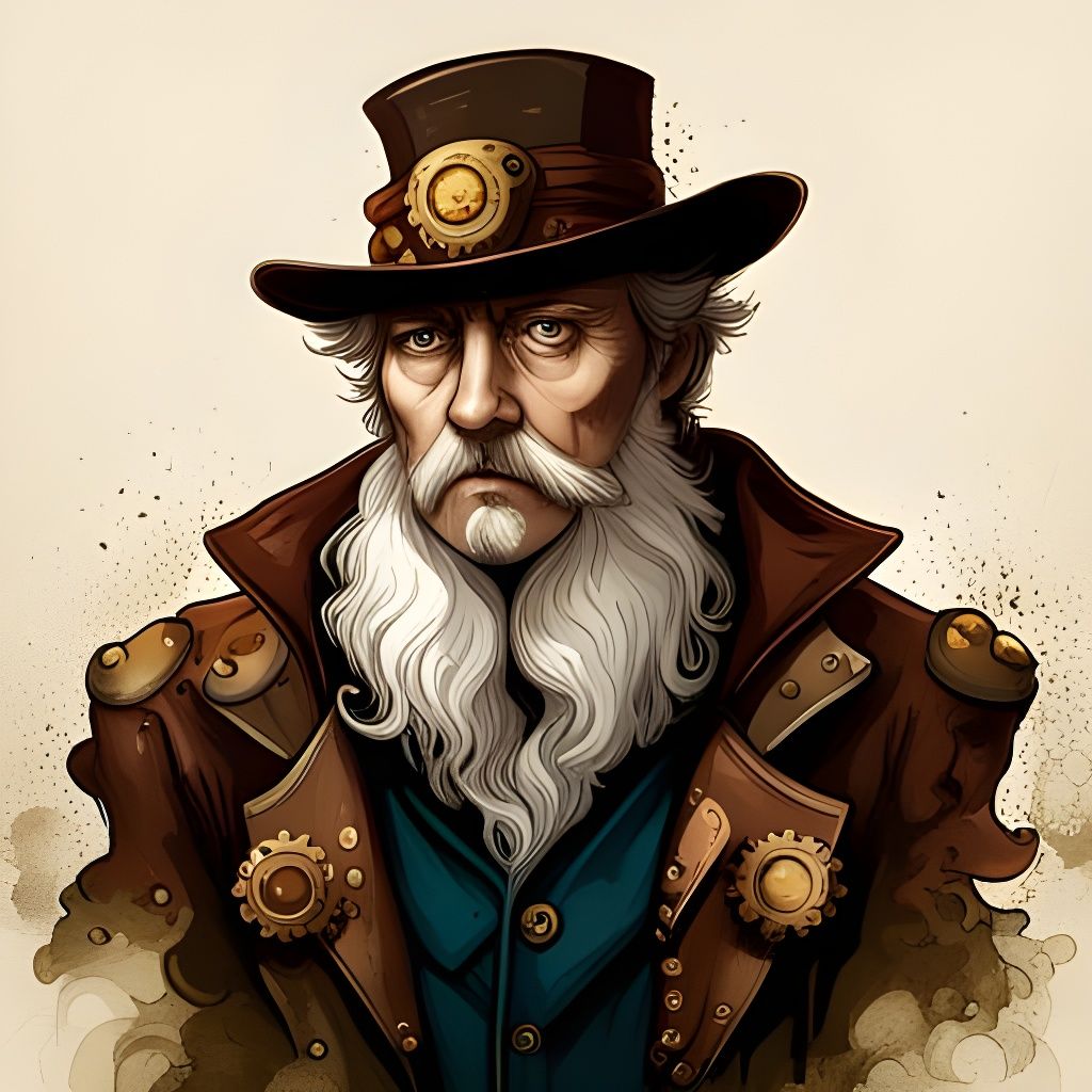 Steampunk Wizard Inkblot Illustration in 8K