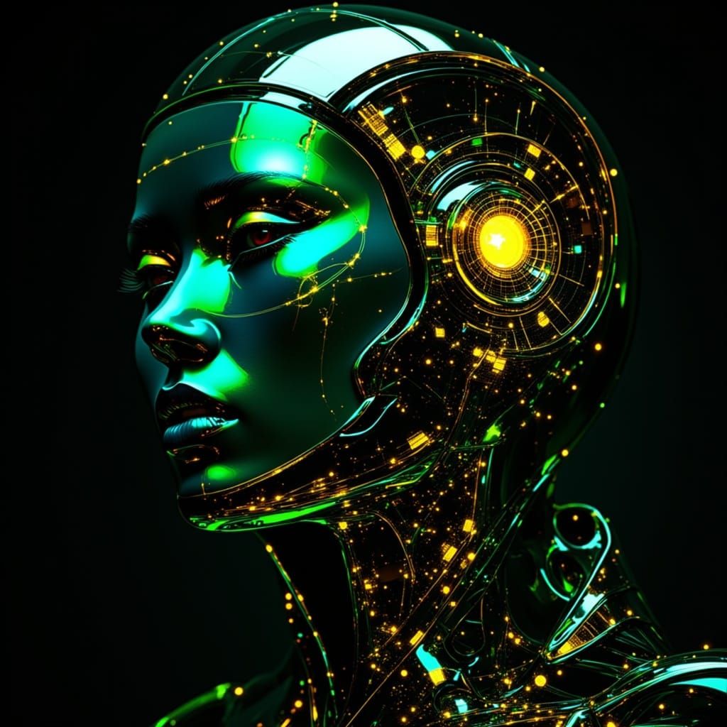 Sci-Fi Robot with Reflective Green Skin