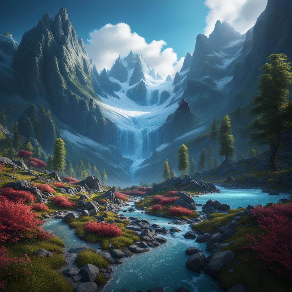 Detailed Glacier Valley Matte Painting