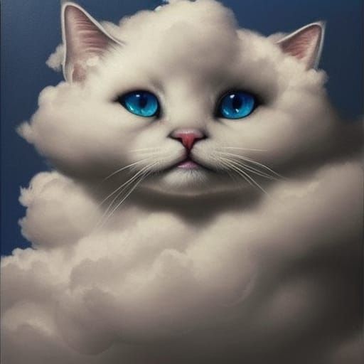Ultradetailed Cloud Cat Portrait in Oil Painting Style