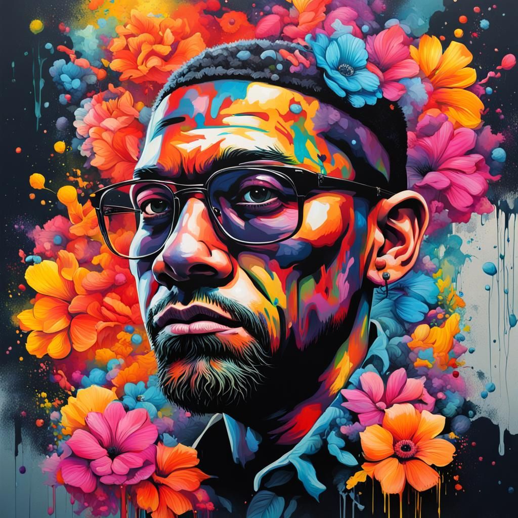 Floral Man Portrait in Graffiti Art Style