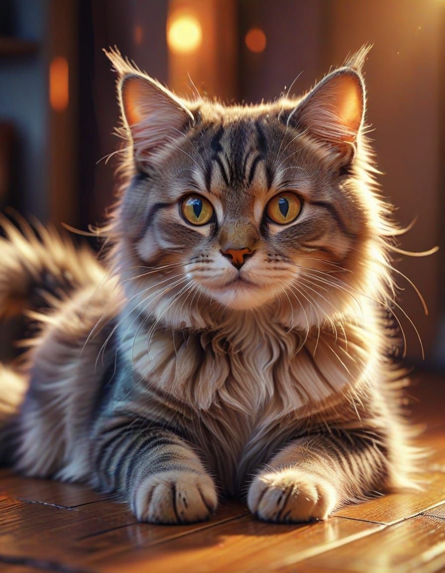 Vibrant Cartoon Cat in a Cozy Setting