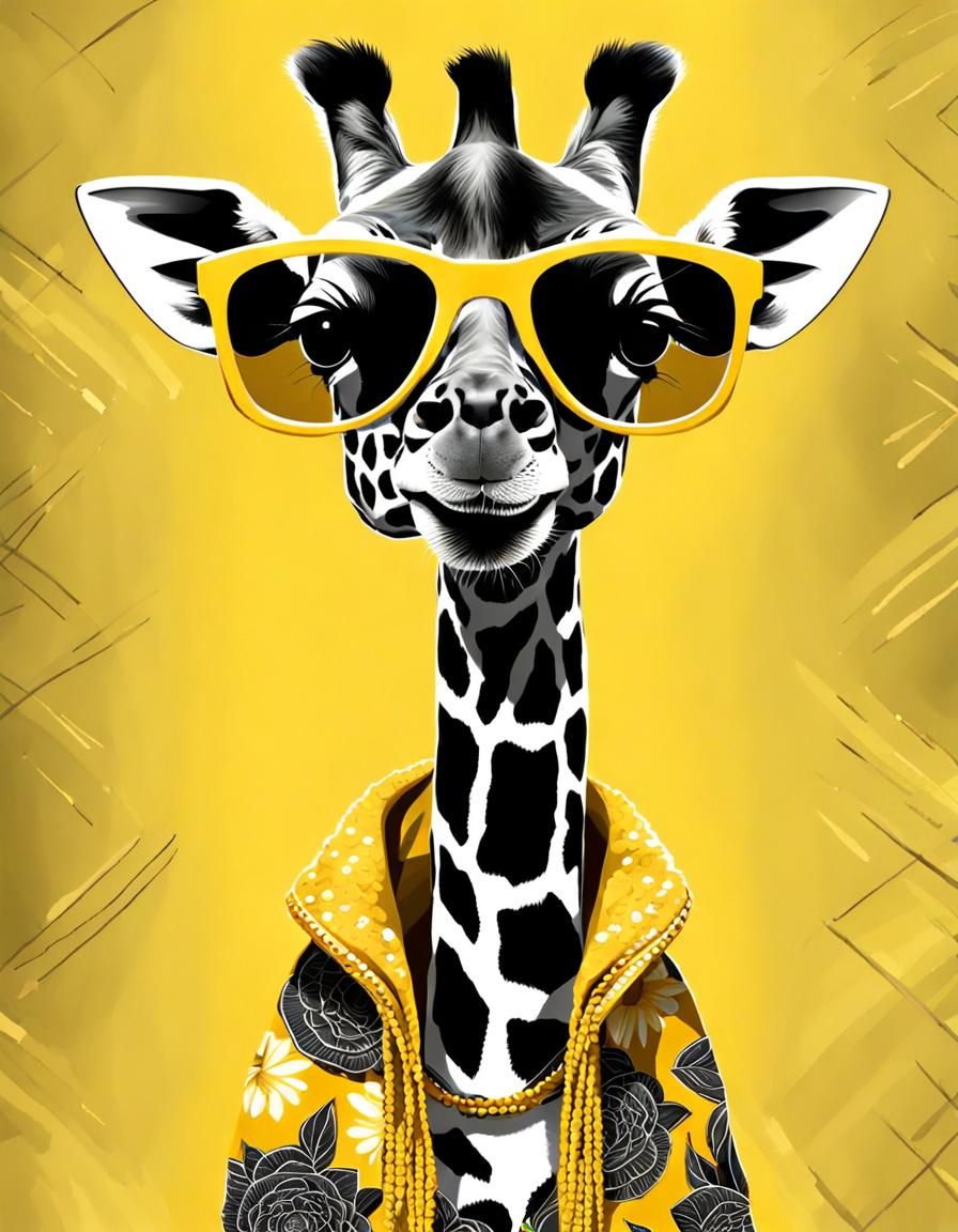 Baby giraffe with big black sunglasses
