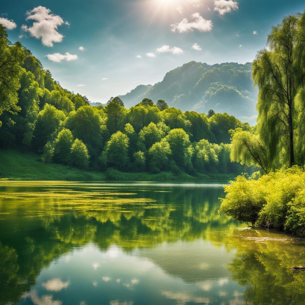 Serene Lake Landscape Photography on Sunny Day