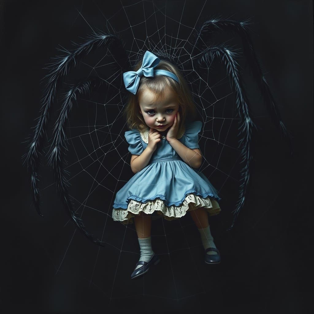 Ethereal Girl Trapped in a Sinister Spider's Web