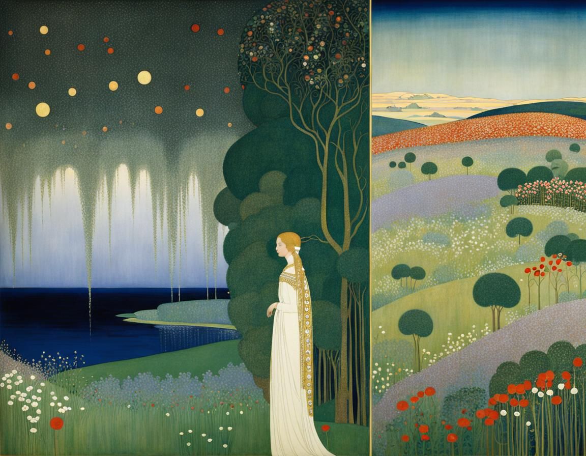 Lush Landscape in Art Nouveau Style