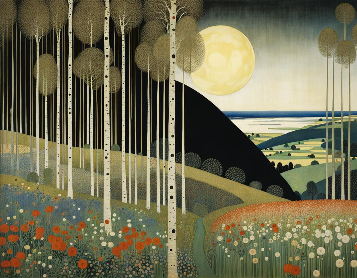 Gilded Landscape in Art Nouveau Style