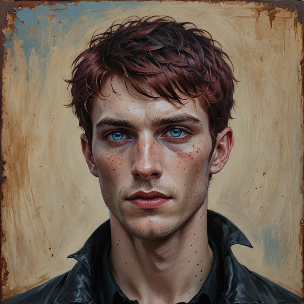 Gothic Vampire Portrait with Red Hair in Oil Painting Style