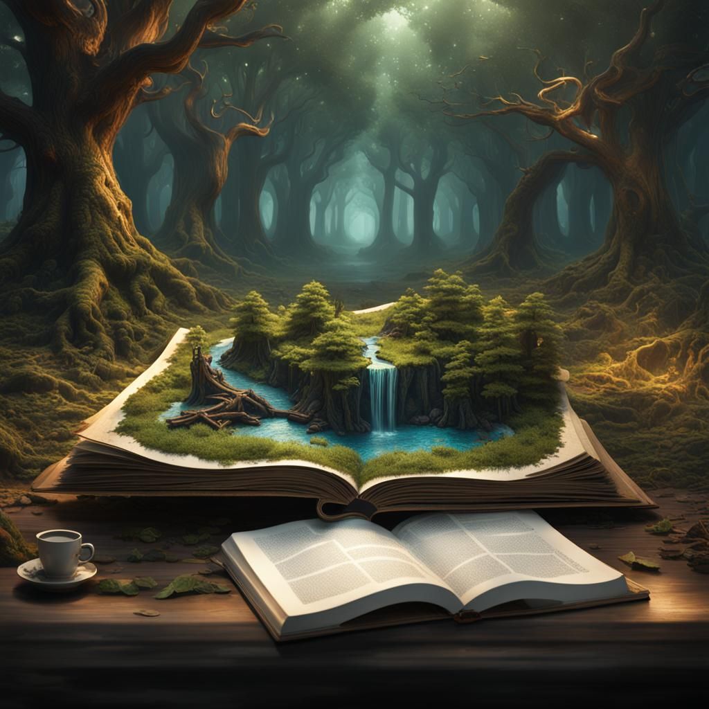 Forest Emerging from Book: Fantasy Concept Art