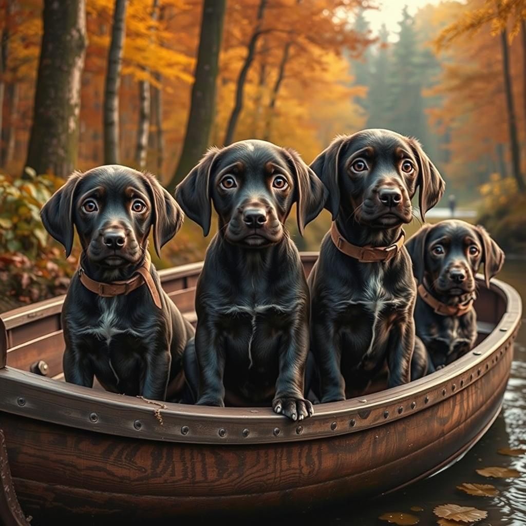 Adorable German Pointer Puppies in a Boat