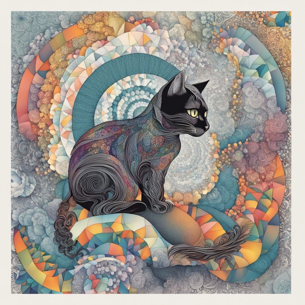 Whimsical Fractal Art of Grandmother with Cat