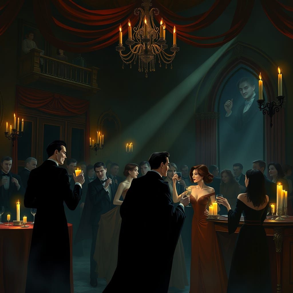 Vampire New Year's Ball in Modigliani Ghibli Style