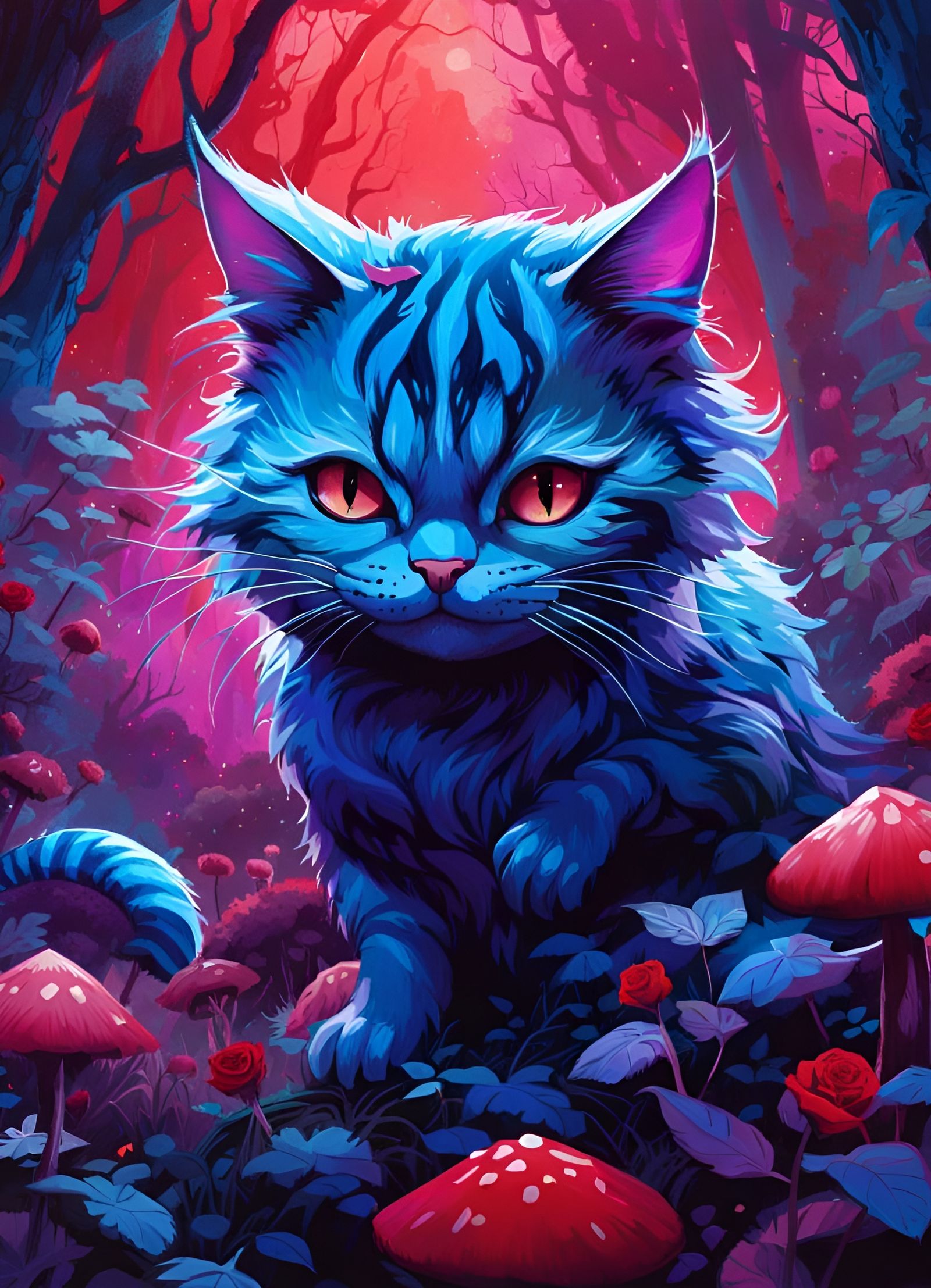 Blue Cheshire Cat in Anime Style