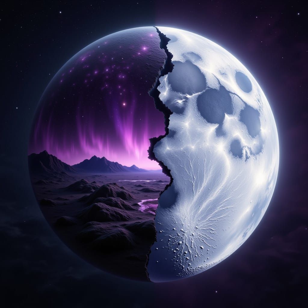 Surreal Moon Folds Worlds Together in Cosmic Art