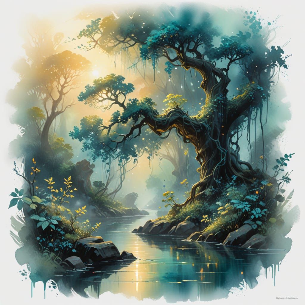 Glowing Rainforest Chasm in Golden Hour Light