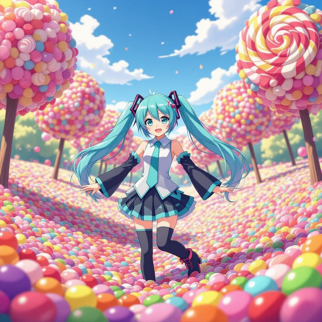 Hatsune Miku in a Whimsical Candy Land