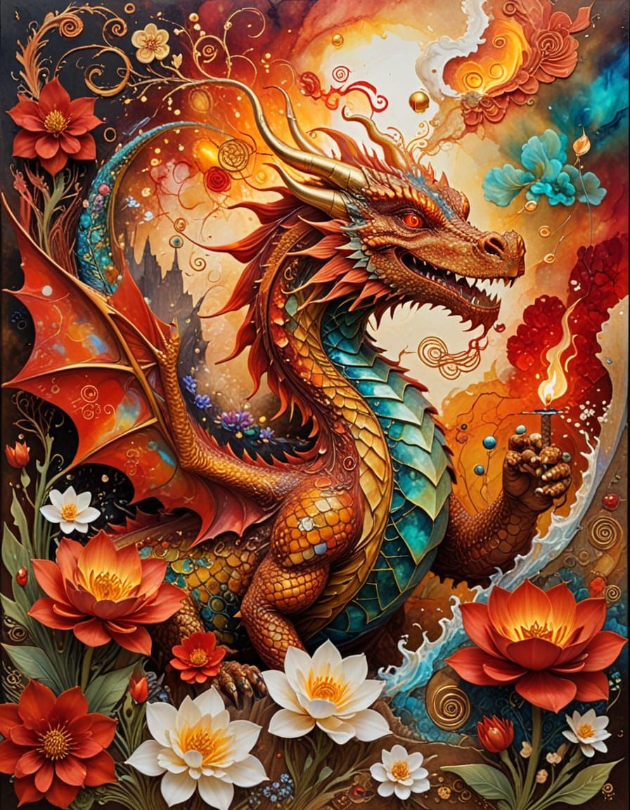 Dragon, Duckling, and Surreal Abstract Landscape