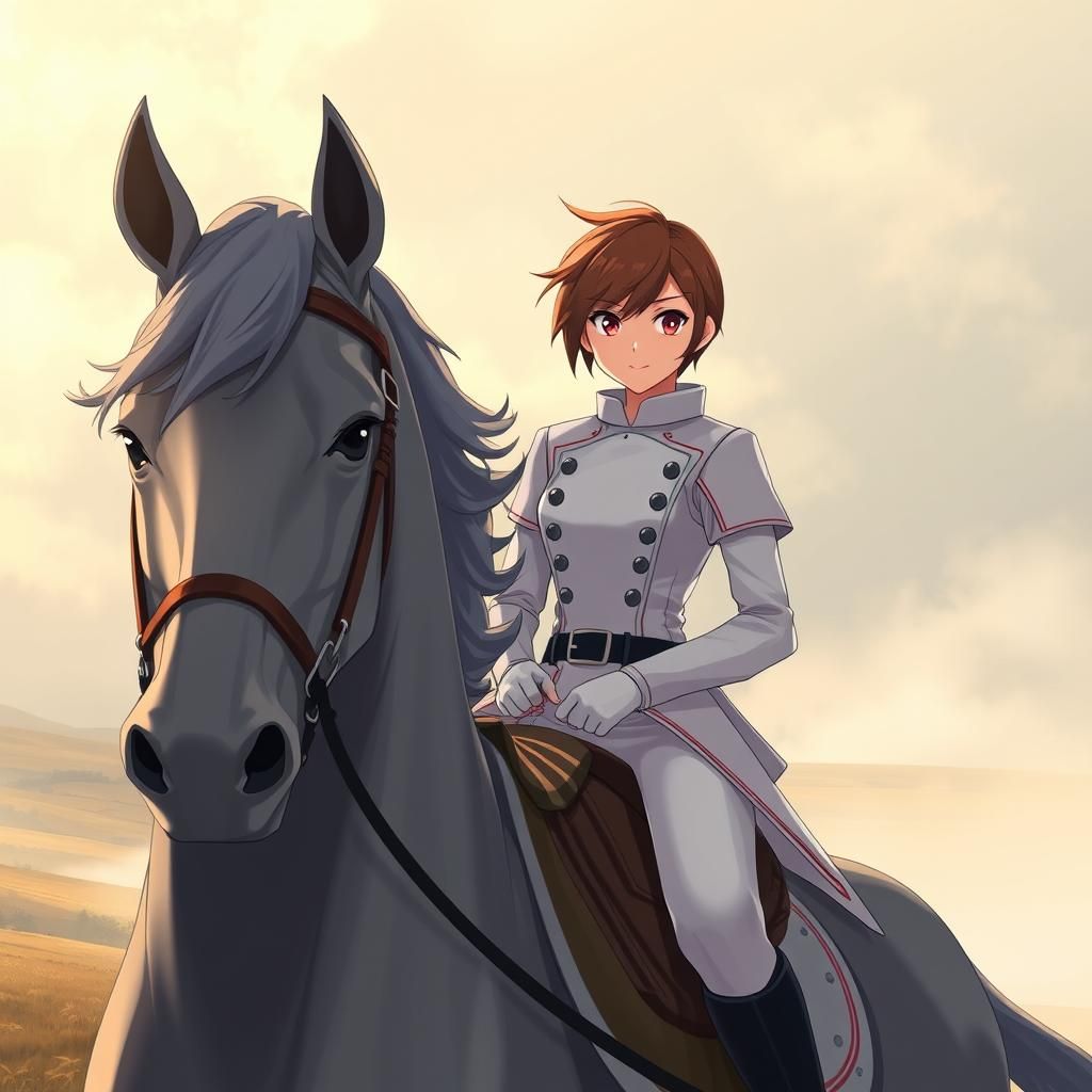 Teenager on Horse in Anime Style Landscape